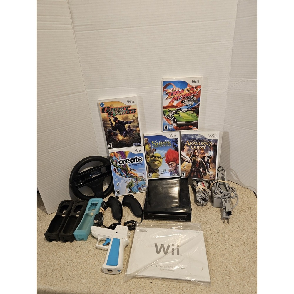 Nintendo Wii Black Console With 5 Games And Tons Of Accessories
